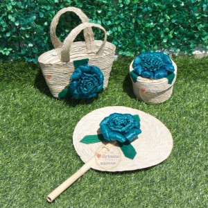 Set Bolsita + Dulcero + Abanico Flor Turquesa